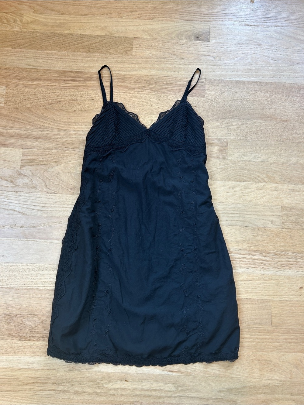 Zara Black Lace-Trim Mini Slip Dress